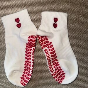 White Yoga Socks with Red Hearts